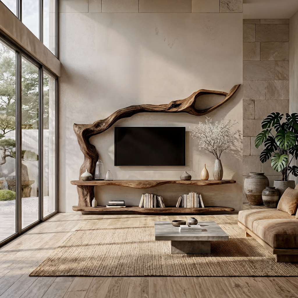 Contemporary TV Cabinet With Sculptural Tree Inspired Base For Living Room
