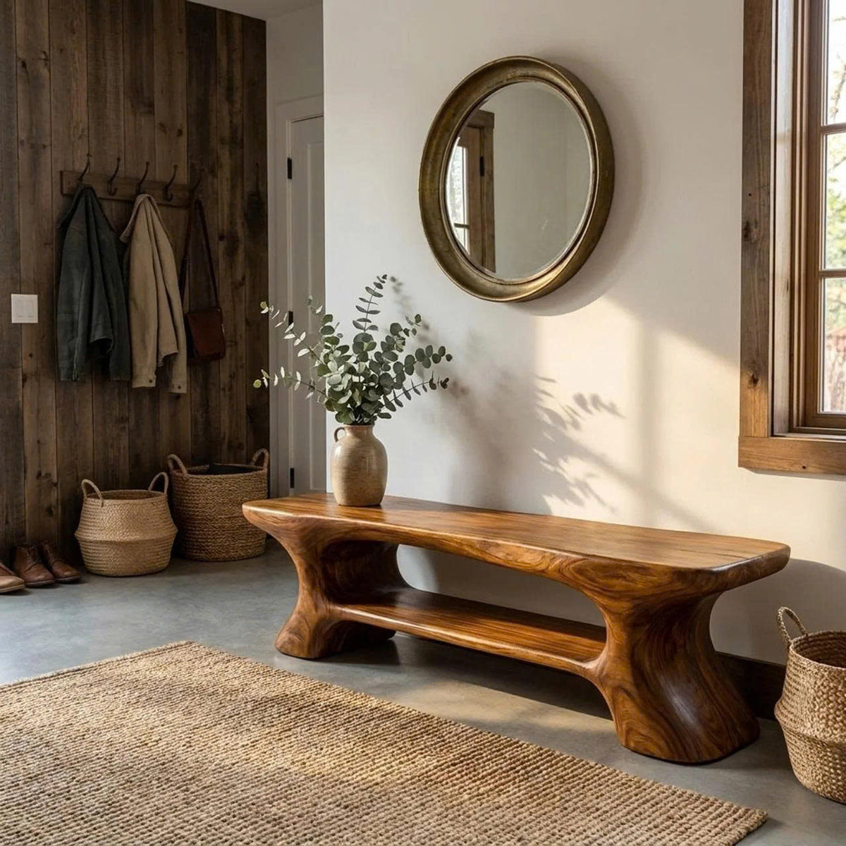 Rustic Entryway Bench With Integrated Shoe Storage For Entryway