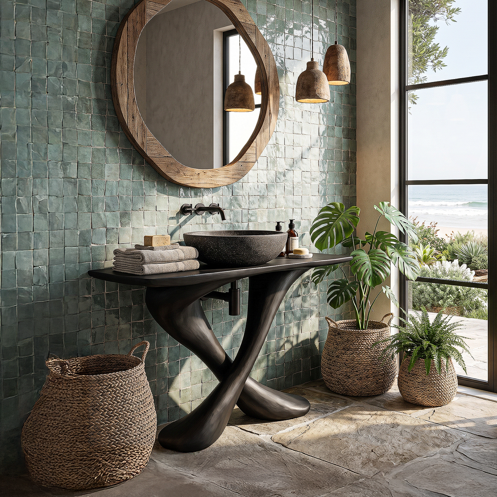 Organic Bathroom Vanity With Sculptural Tree Trunk Base For Bathroom