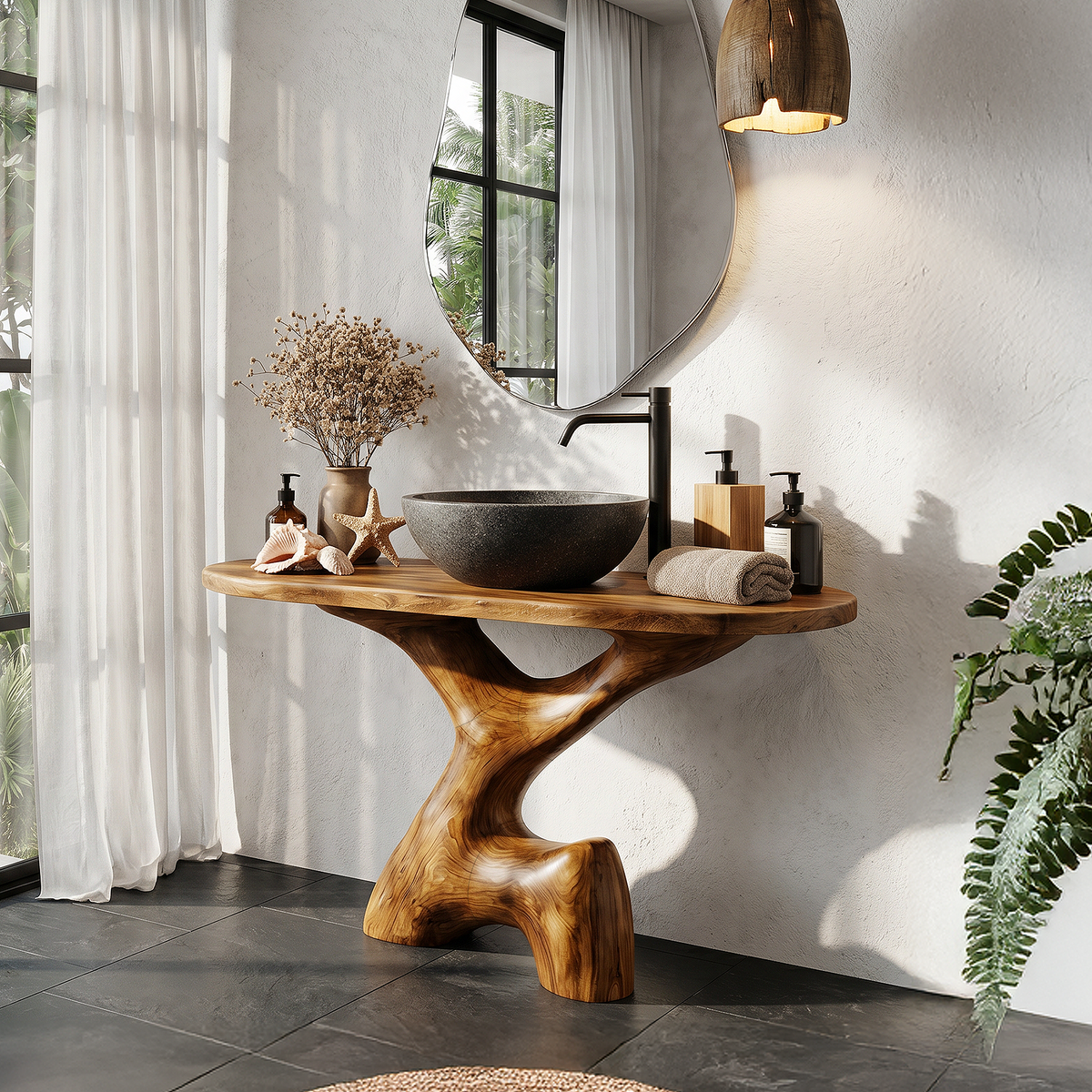 Contemporary Sculptural Bathroom Vanity Freestanding Sink Console