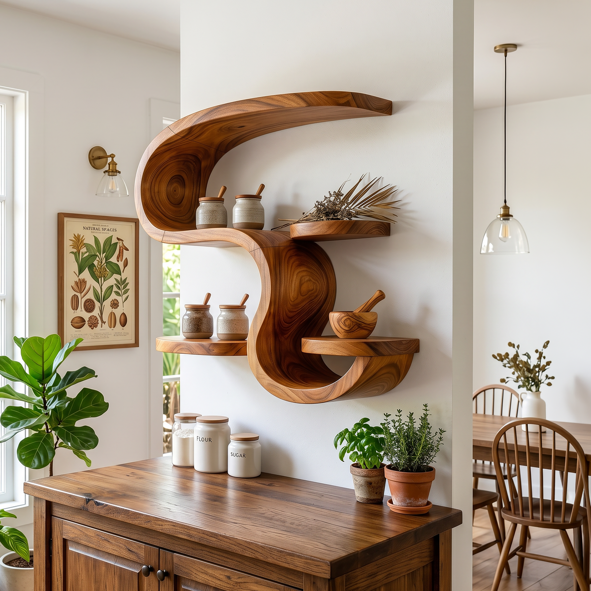 Rustic Wooden Wall Mounted Shelves For Kitchen