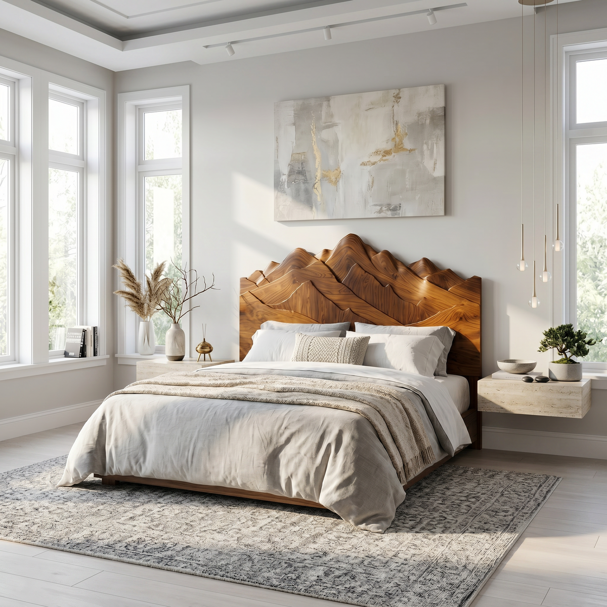 Rustic Mountain Headboard Wooden Bed Headboard For Bedroom