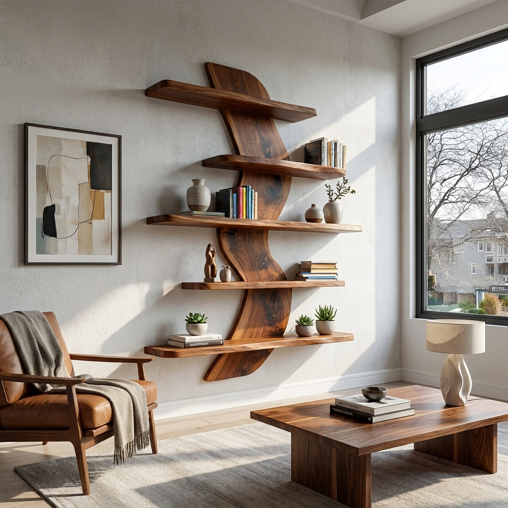 Sculptural Wall Mounted Bookshelf For Modern Living Room