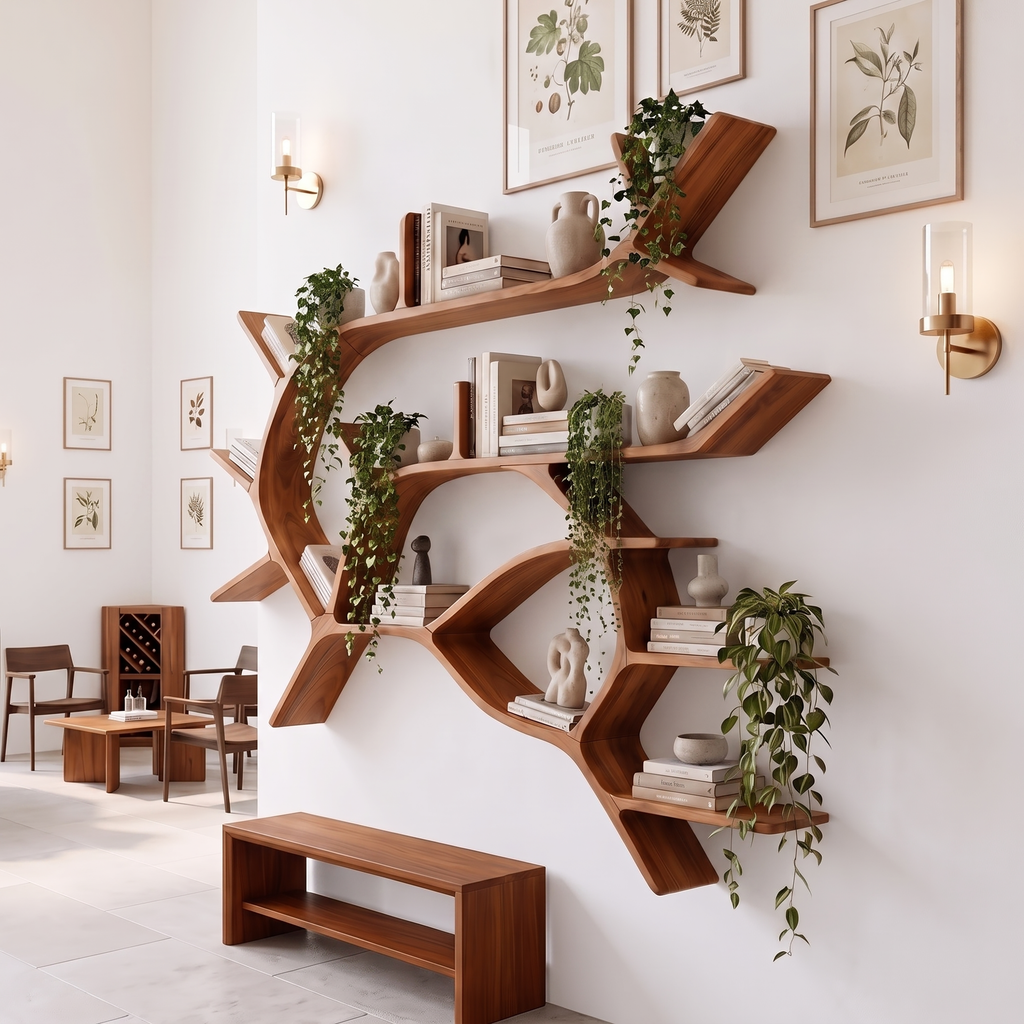 Boho Tree Branch Wall Mounted Bookshelf For Entryway