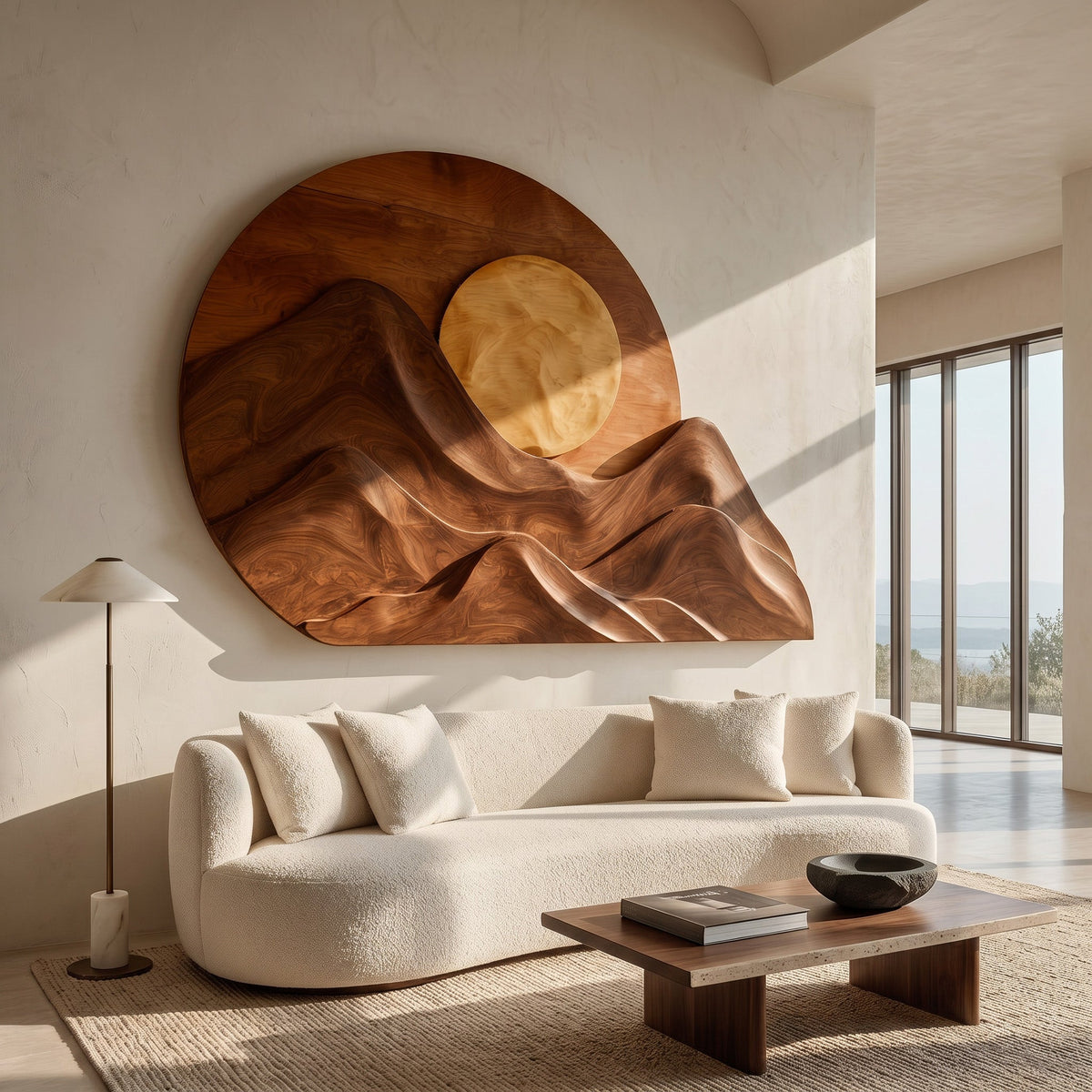 Handcrafted Mountain Sun Wood Wall Art For Living Room