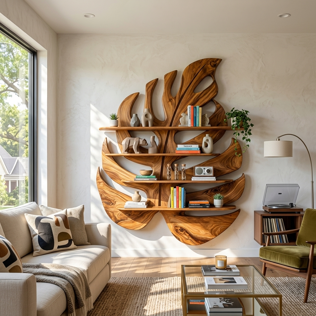 Handmade Wooden Leaf Shape Shelf For Modern Home