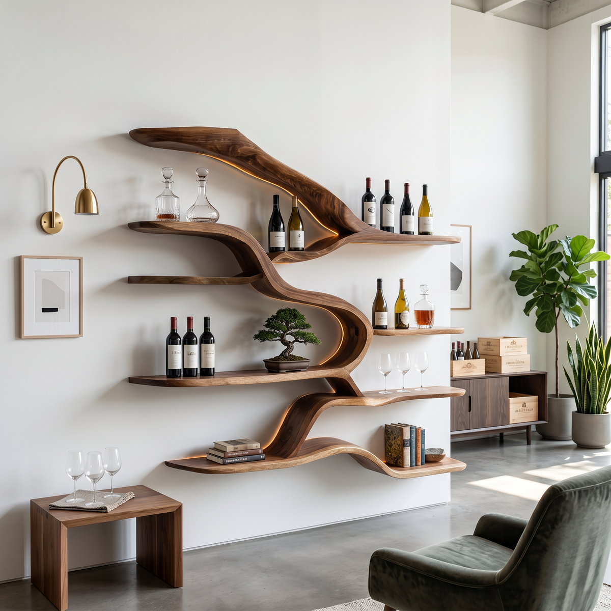 Modern Live Edge Floating Shelves For Home Bar