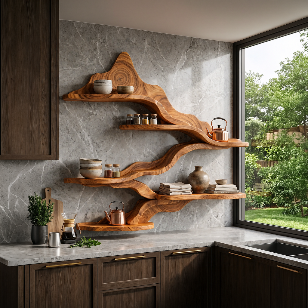 Rustic Live Edge Floating Shelves For Kitchen Storage