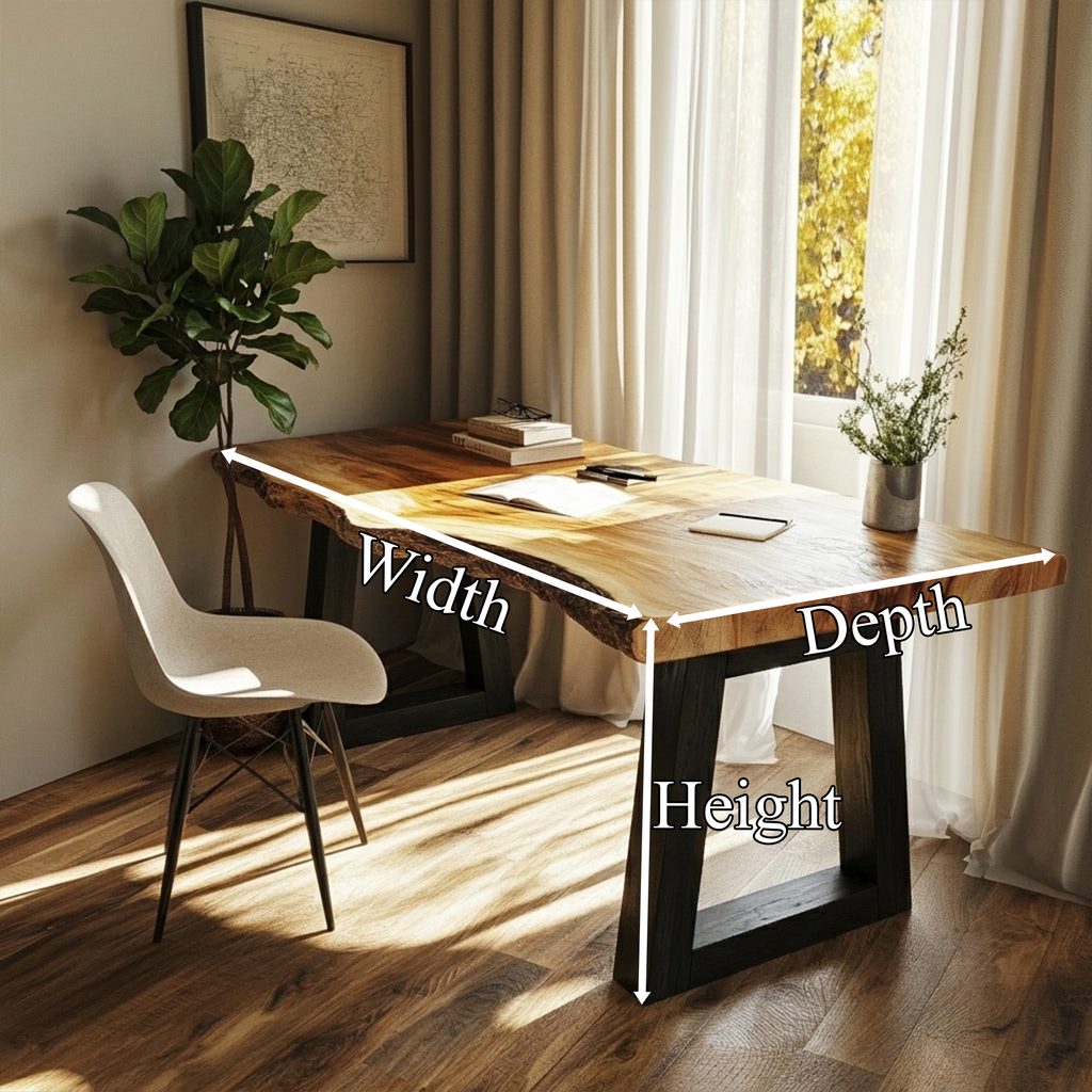 Modern Desk With Live Edge Solid Wood Top And Steel Base For Workspace