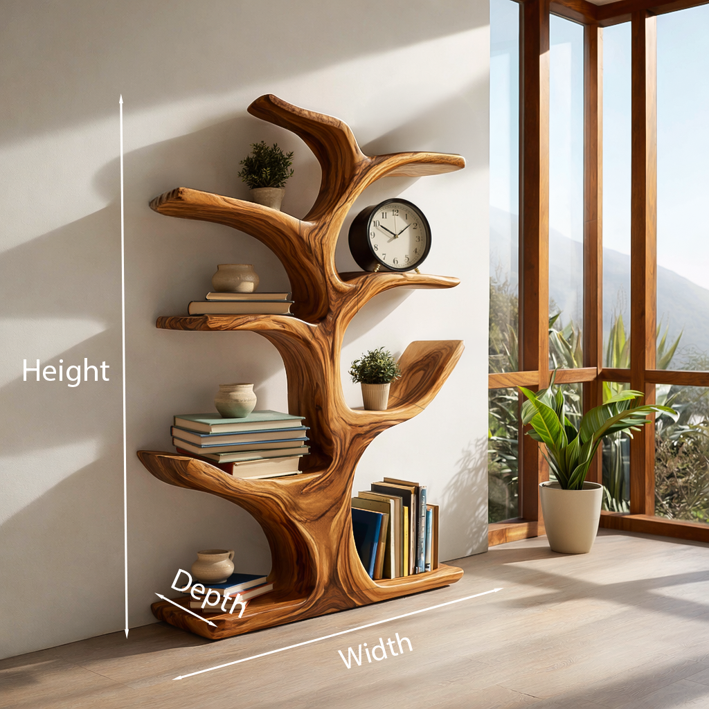 Handmade Wood Bookshelf Sculptural Curved Design For Living Room