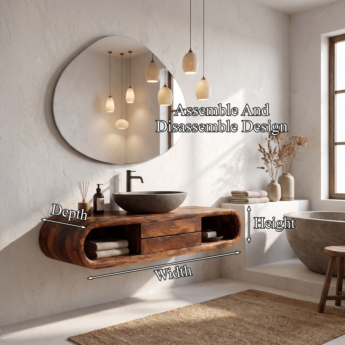 Nature Inspired Wall Mounted Bathroom Vanity With Live Edge Wood Design For Bathroom