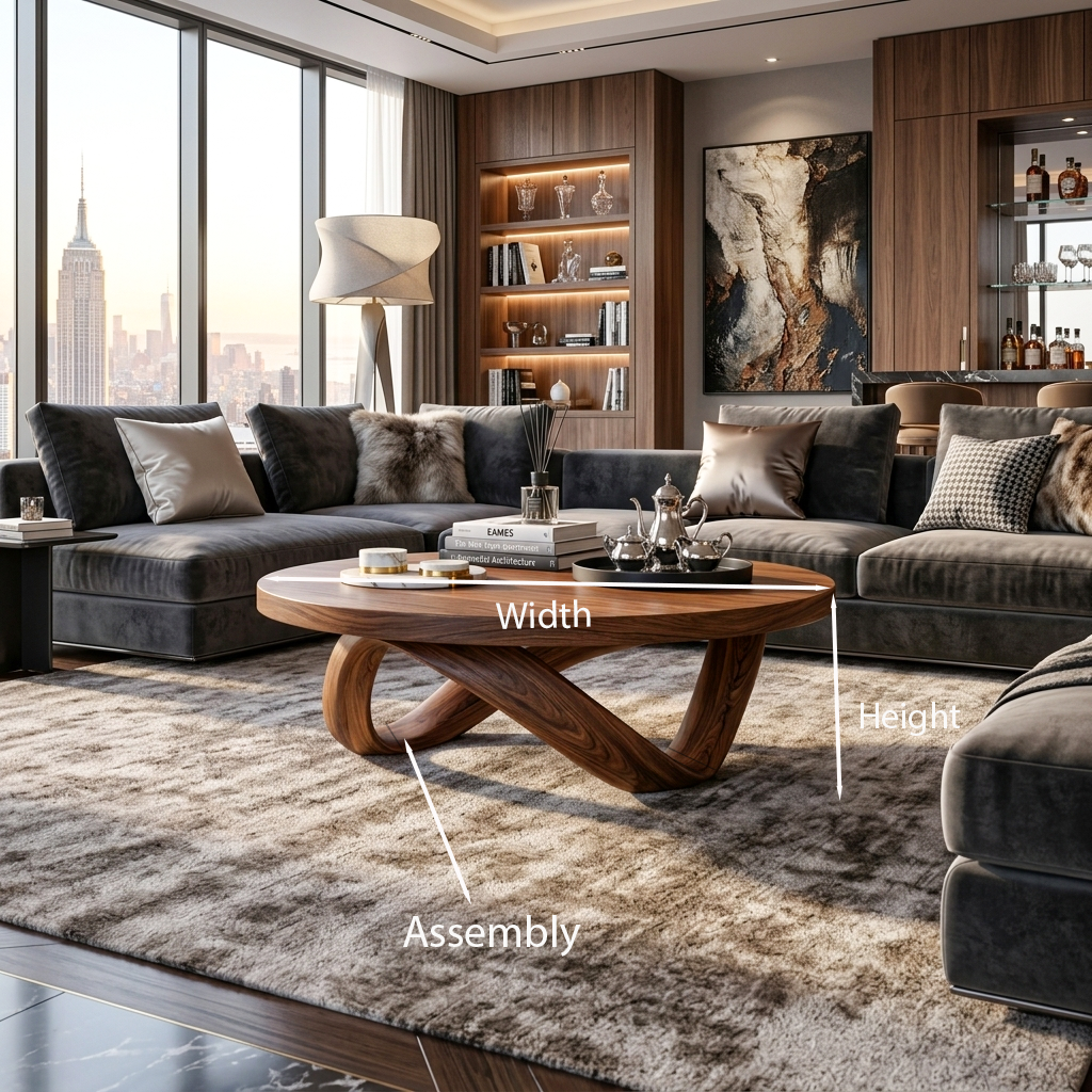 Handcrafted Round Coffee Table With Unique Curved Base For Living