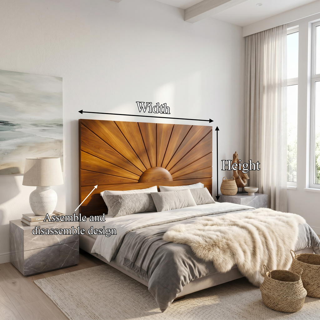 Organic Sunburst Headboard Solid Wood Bed Headboard For Bedroom