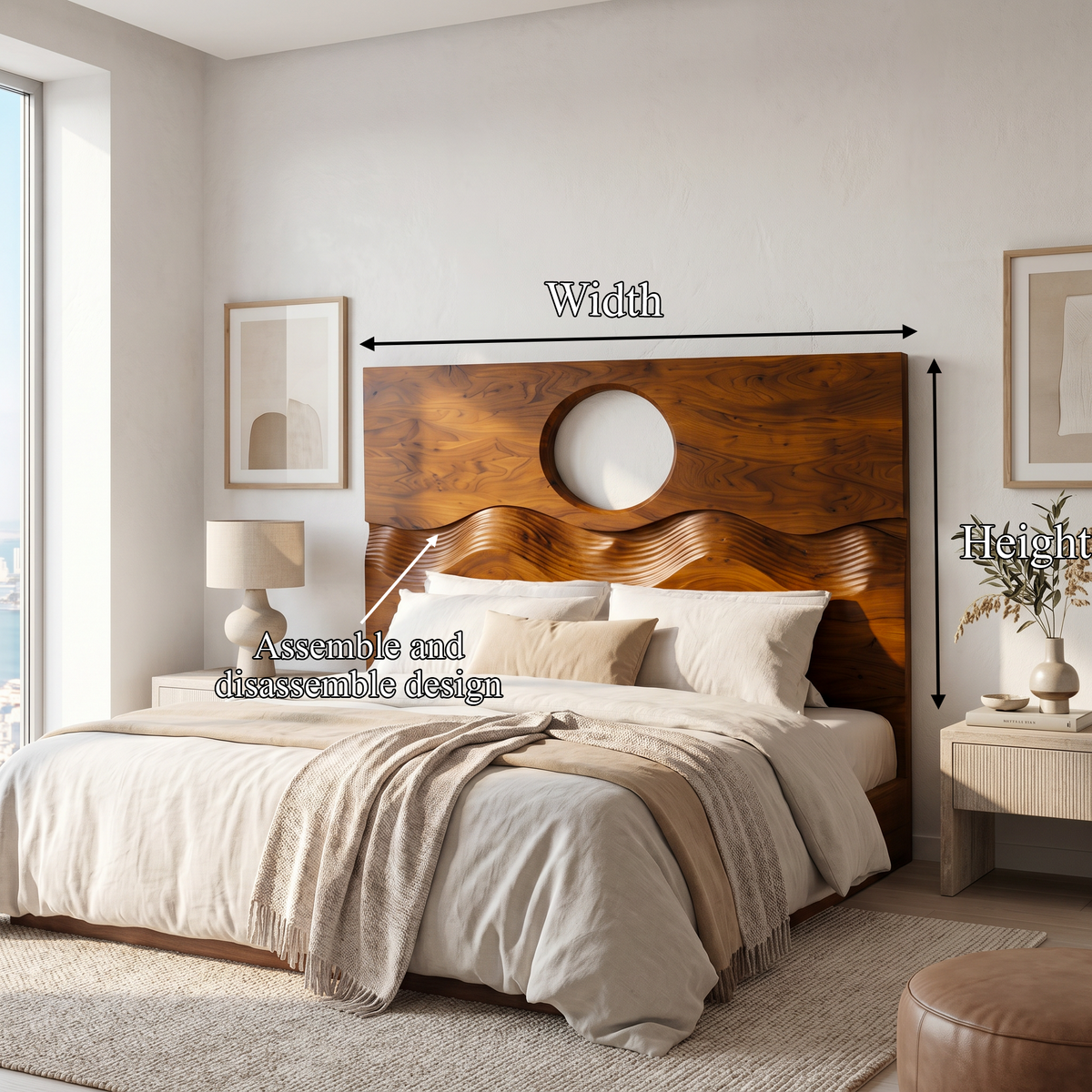 Organic Moon Cutout Headboard Wooden Bed Headboard For Bedroom