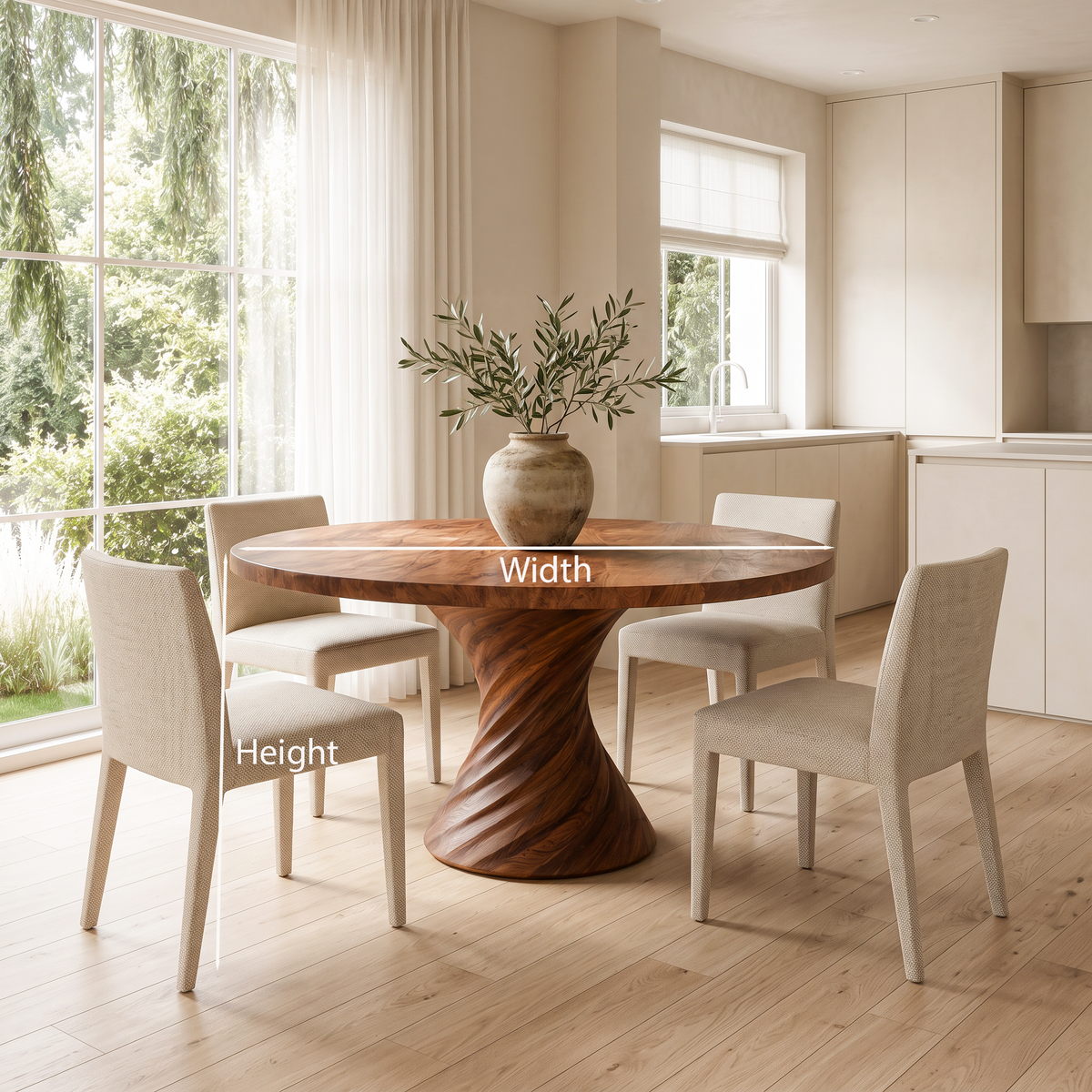 Modern Round Dining Table With Statement Spiral Pedestal For Home