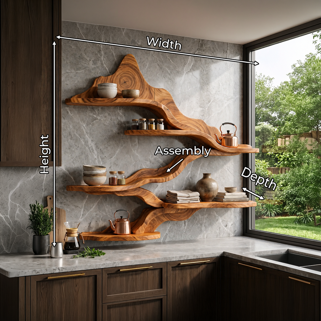 Rustic Live Edge Floating Shelves For Kitchen Storage