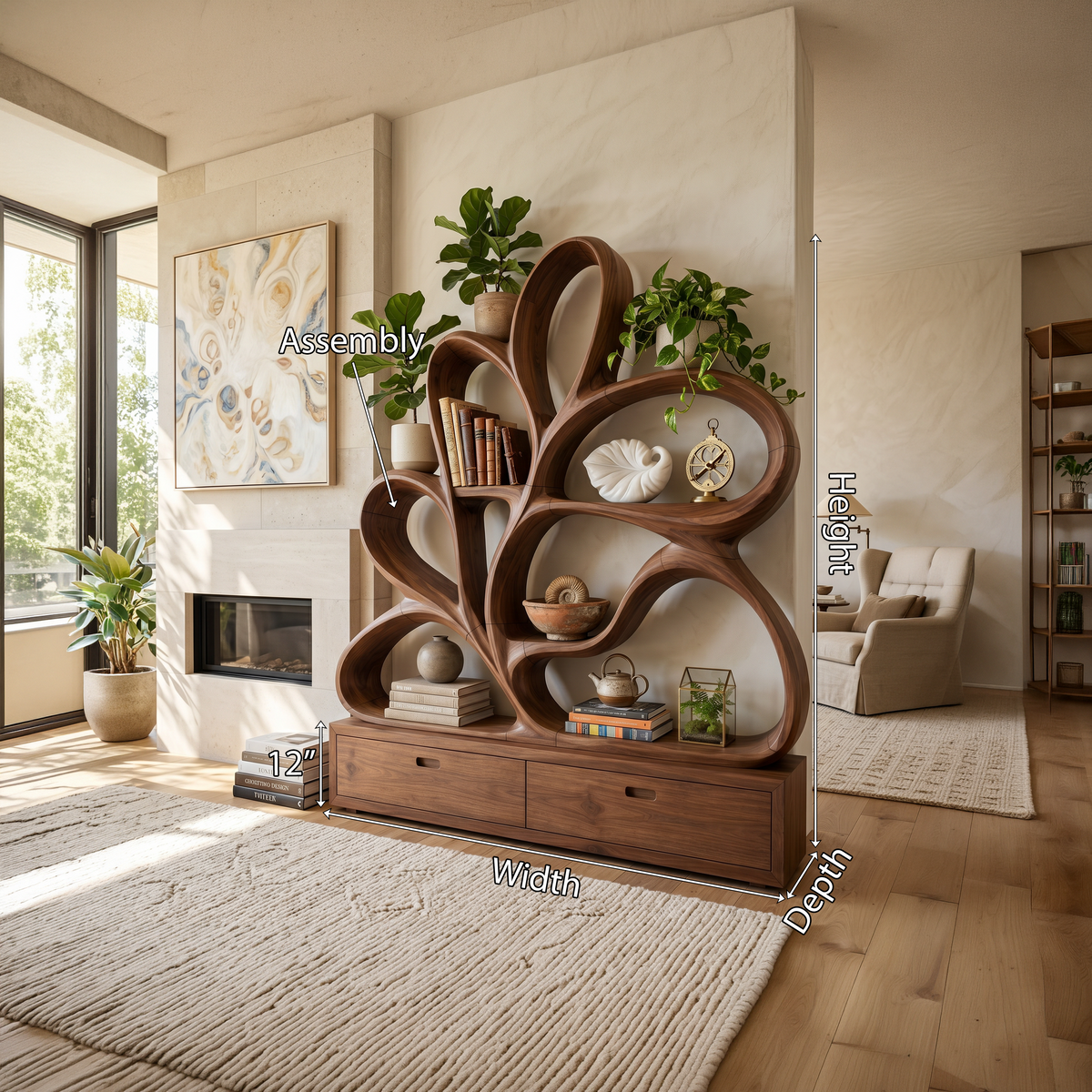 Organic Curved Bookcase For Modern Living Room
