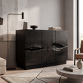 Modern Storage Cabinet With Artistic Carved Wood Doors For Entryway