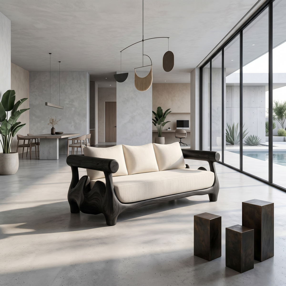 Statement Sofa Frame With Sculptural Tree Inspired Structure For Living Room