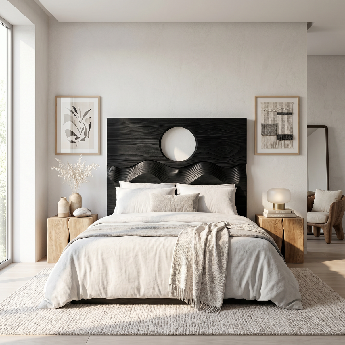 Organic Moon Cutout Headboard Wooden Bed Headboard For Bedroom