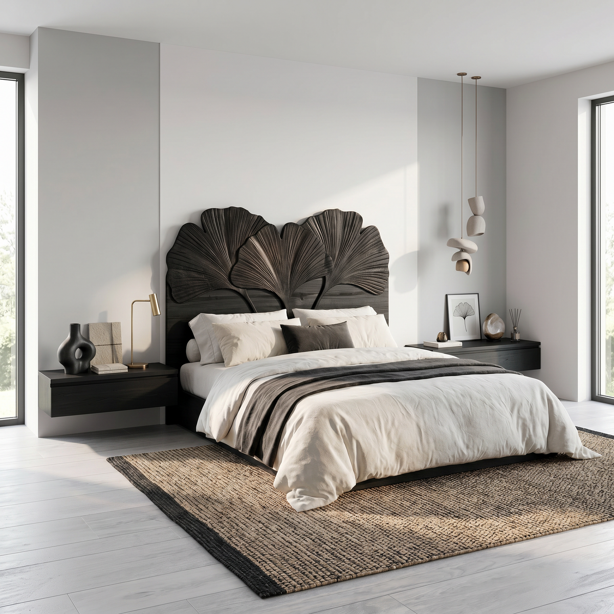 Modern Layered Leaf Headboard Wooden Bed Headboard For Bedroom