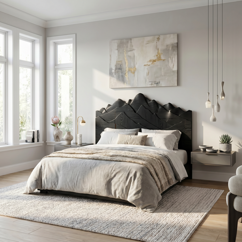 Rustic Mountain Headboard Wooden Bed Headboard For Bedroom
