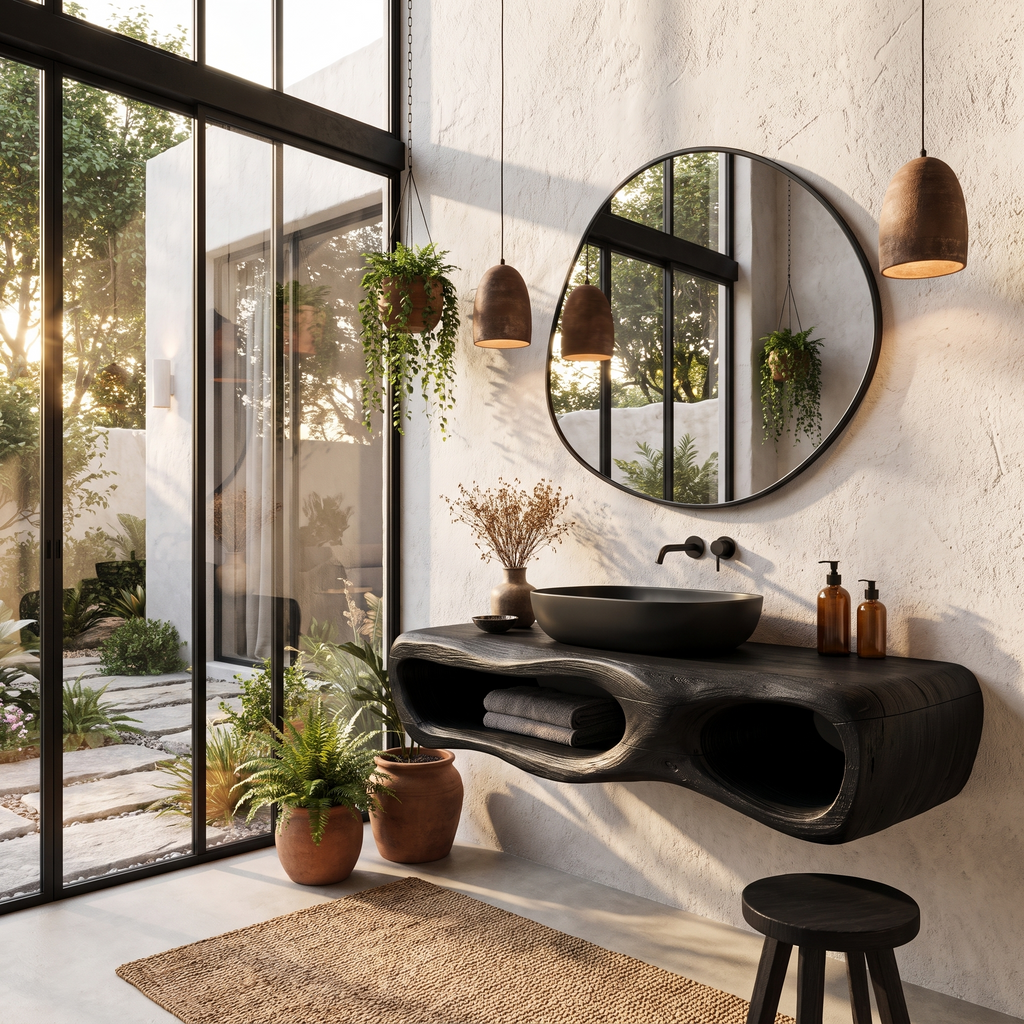 Modern Wall Mounted Bathroom Vanity With Organic Wood Base For Bathroom