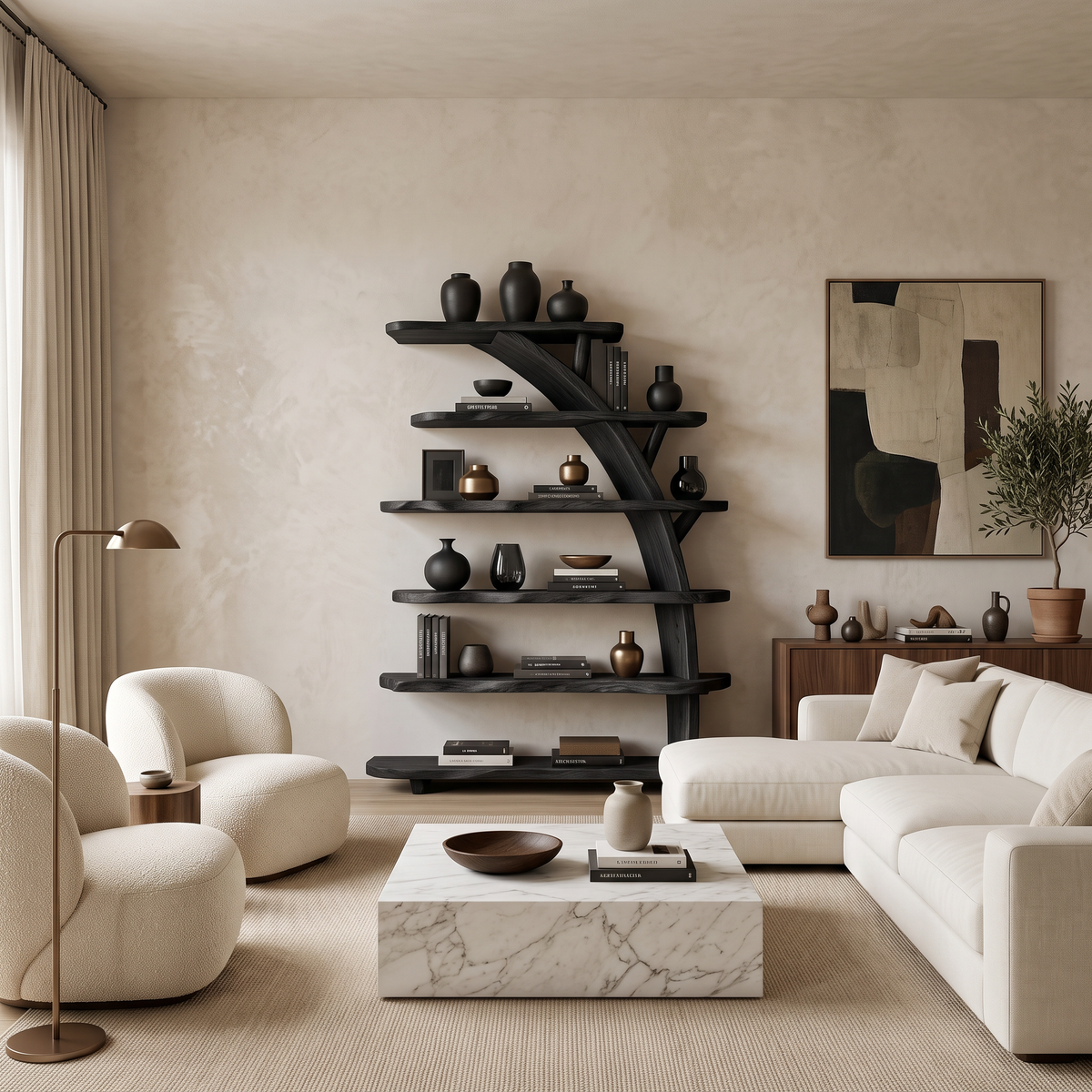 Contemporary Bookshelf Curved Tree For Luxury Home Office