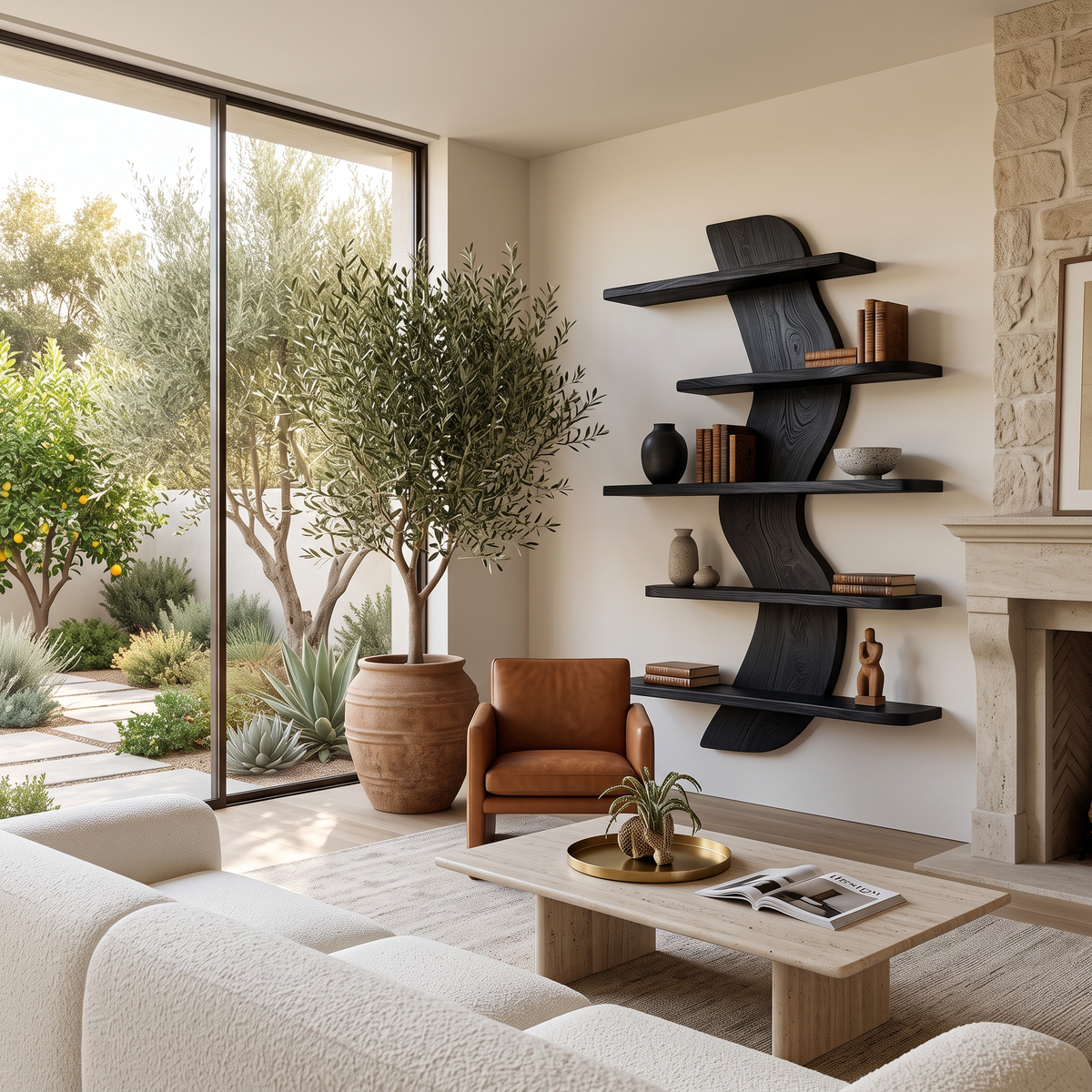 Sculptural Wall Mounted Bookshelf For Modern Living Room