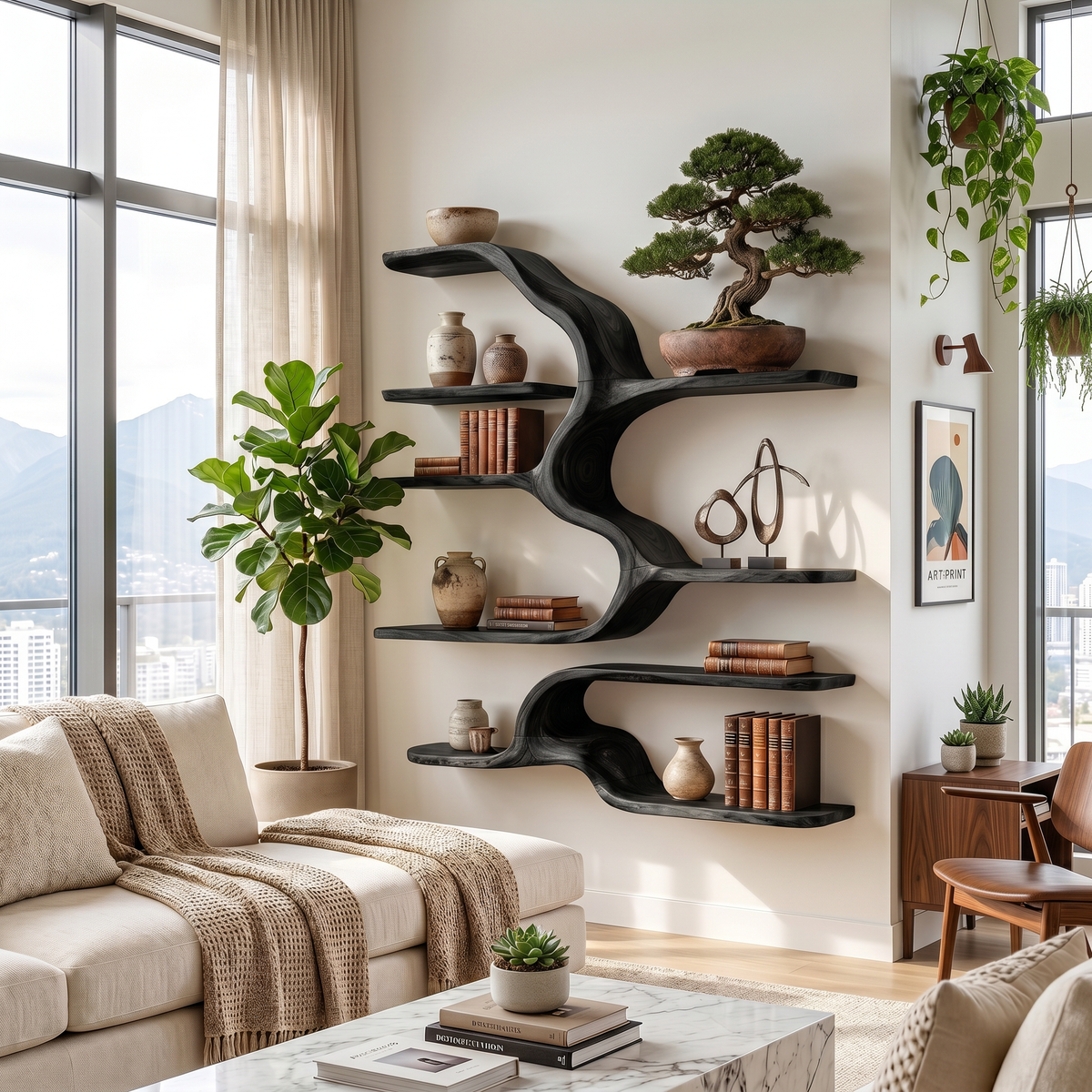 Japandi Floating Display Shelves For Living Room
