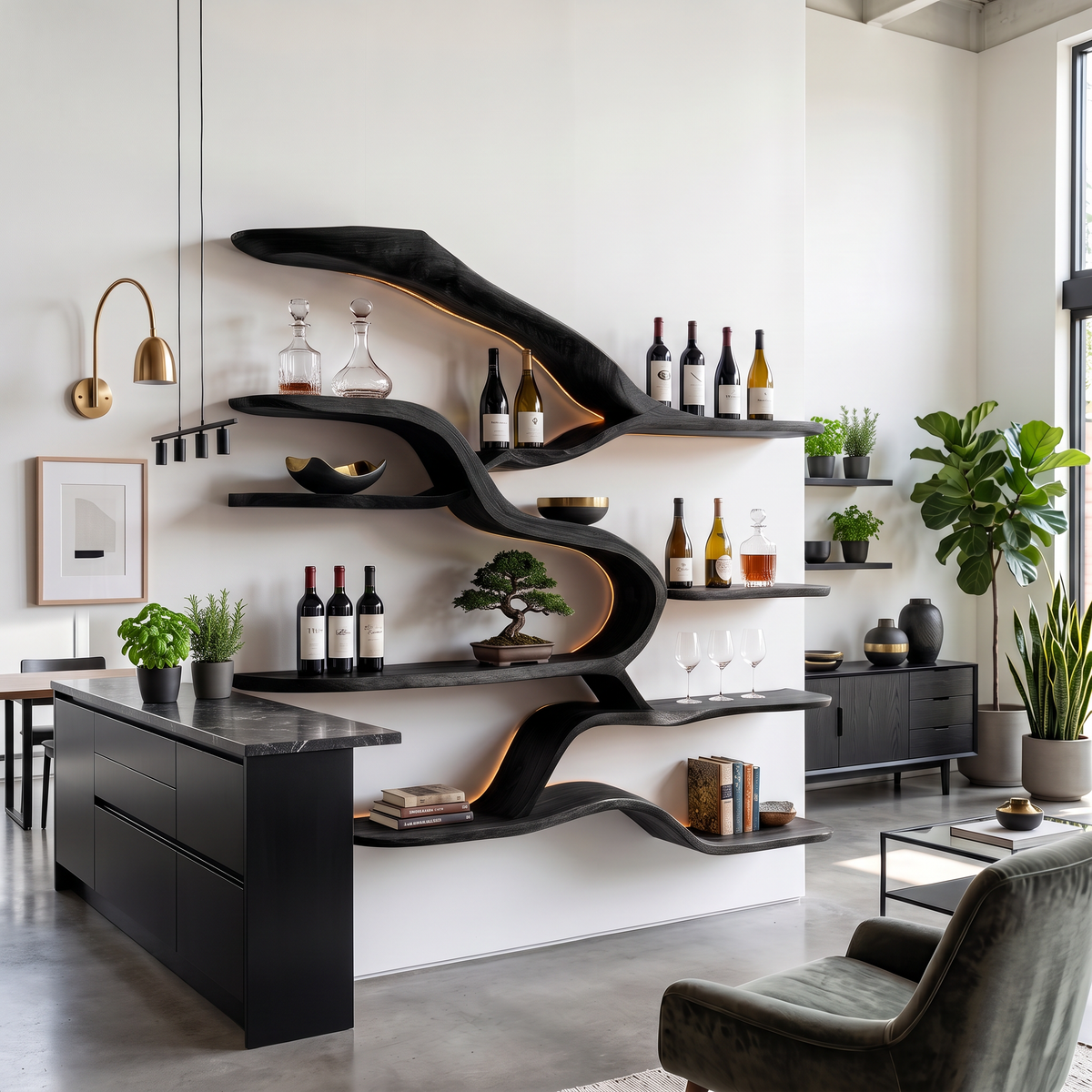 Modern Live Edge Floating Shelves For Home Bar