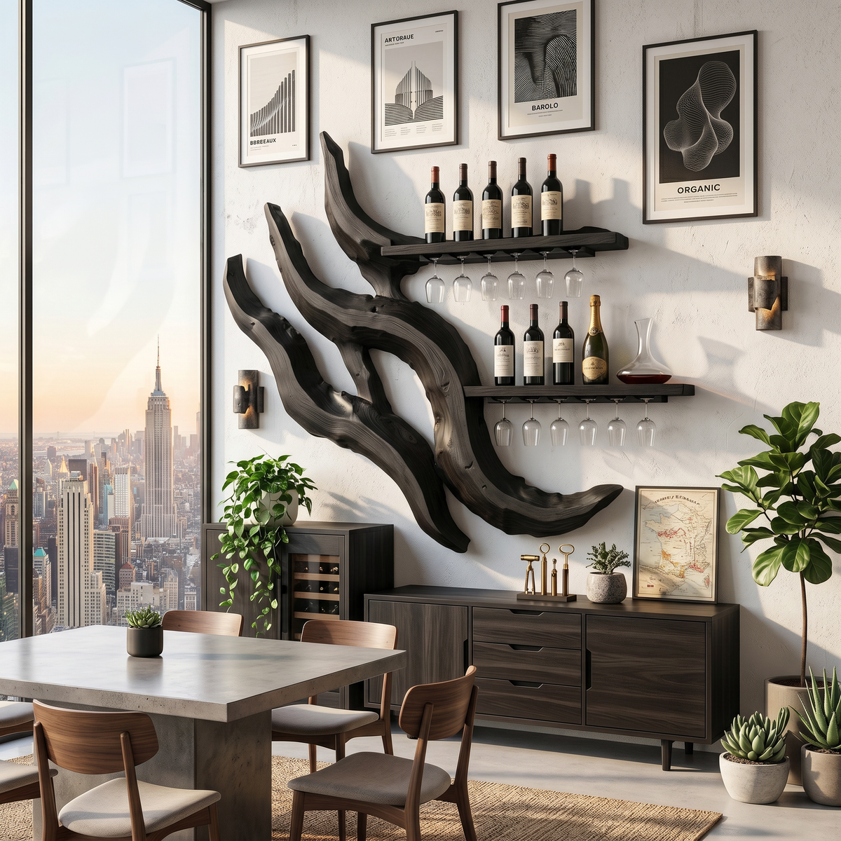 Handcrafted Minimalist Floating Wine Rack For Dining Room