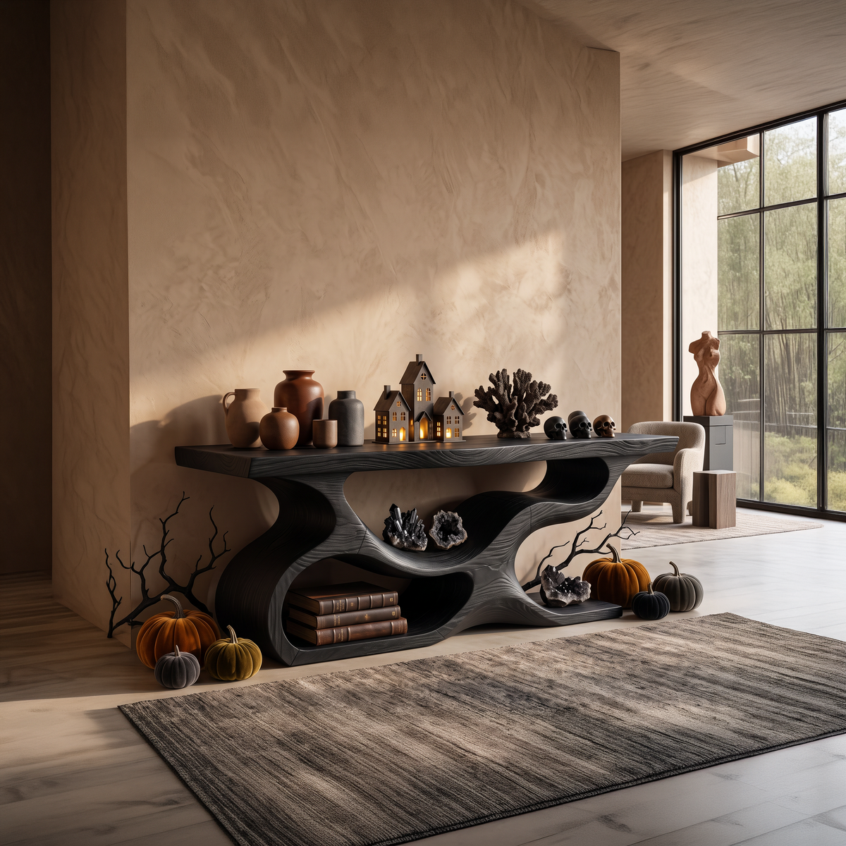 Mid Century Rooted Sofa Table For Rustic Halloween Furniture