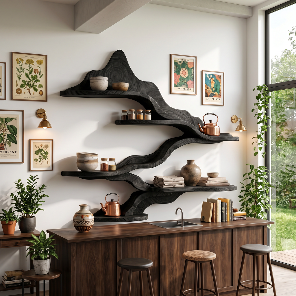 Rustic Live Edge Floating Shelves For Kitchen Storage