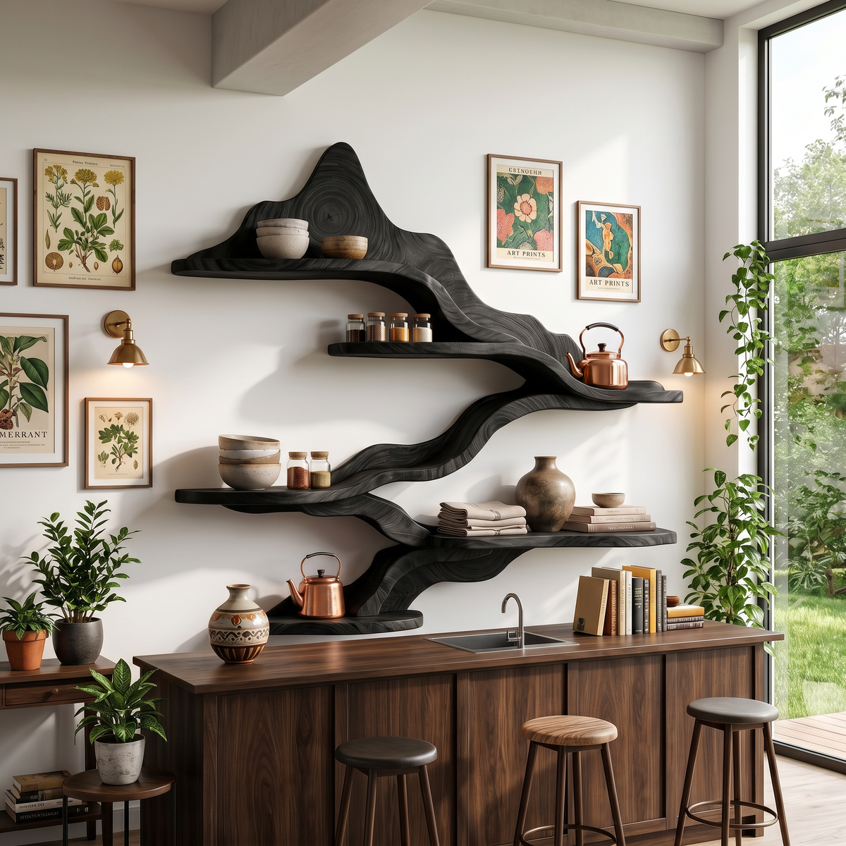 Rustic Live Edge Floating Shelves For Kitchen Storage