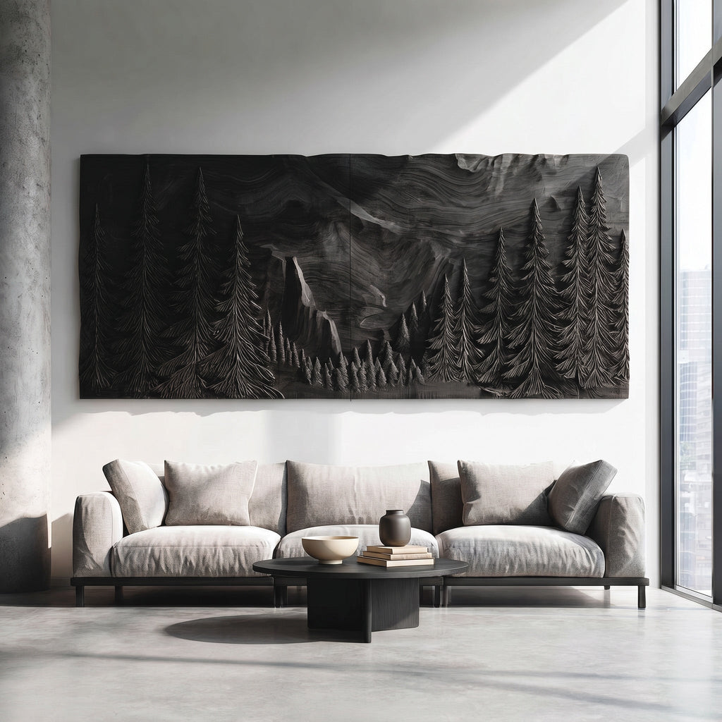 Modern Forest Mountain Wood Wall Art For Living Room