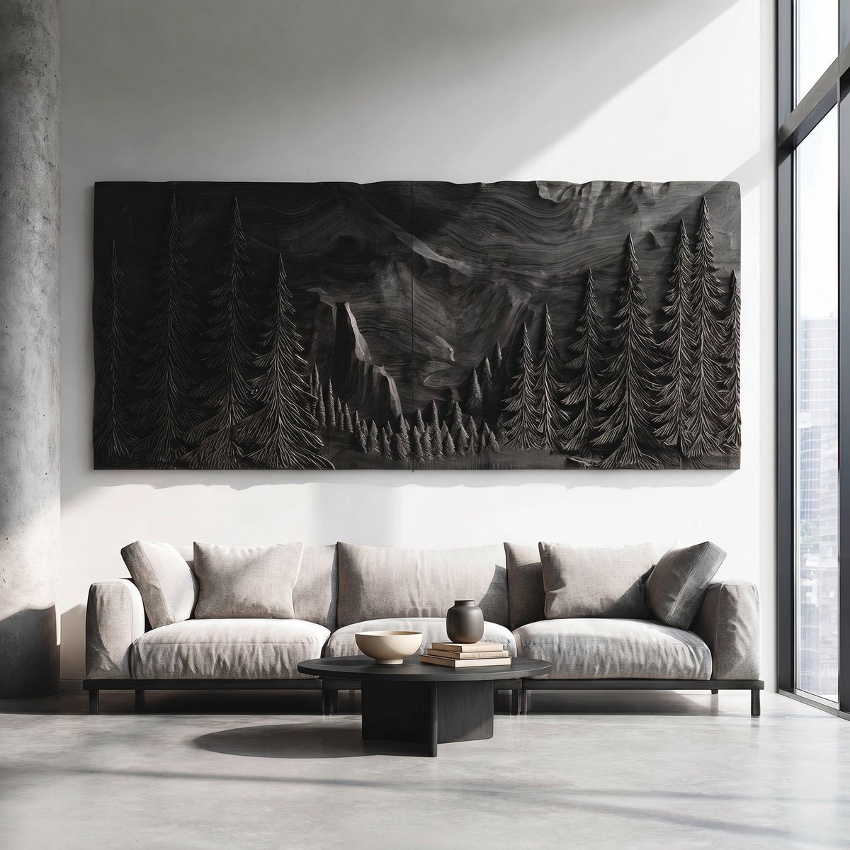Modern Forest Mountain Wood Wall Art For Living Room
