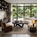 Handcrafted Round Coffee Table With Unique Curved Base For Living
