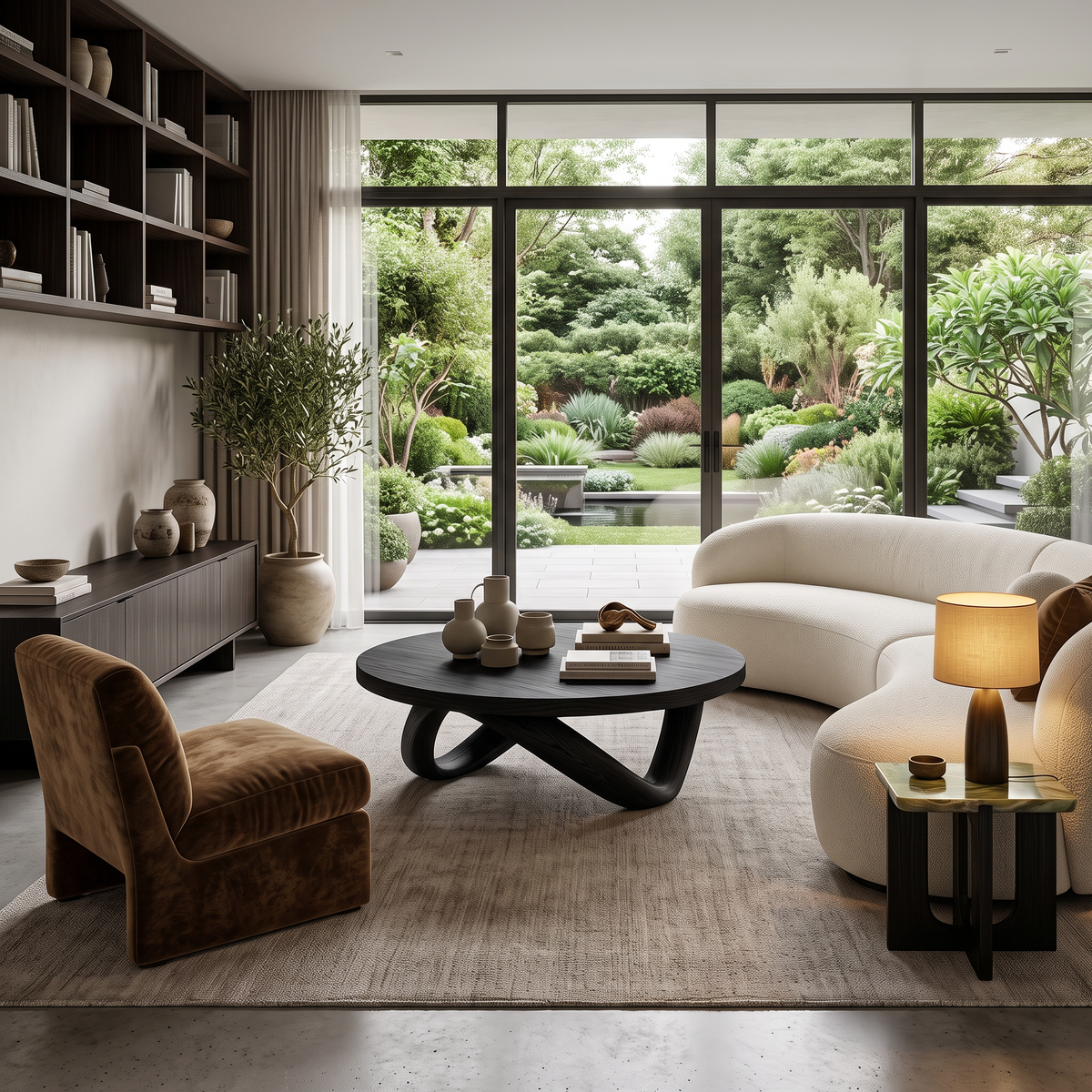 Handcrafted Round Coffee Table With Unique Curved Base For Living
