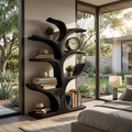 Handmade Wood Bookshelf Sculptural Curved Design For Living Room