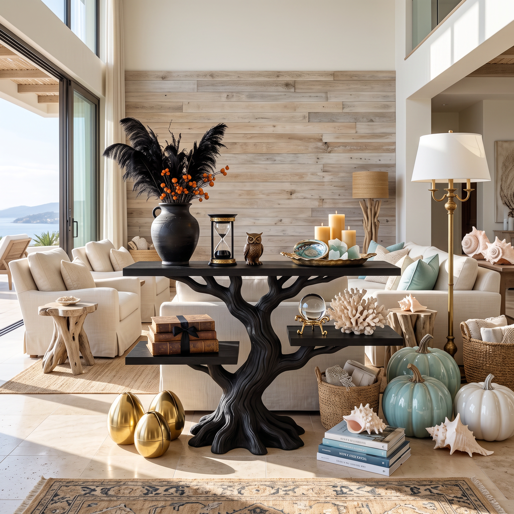 Mid Century Botanical Branch Table For Witchy Halloween Interior