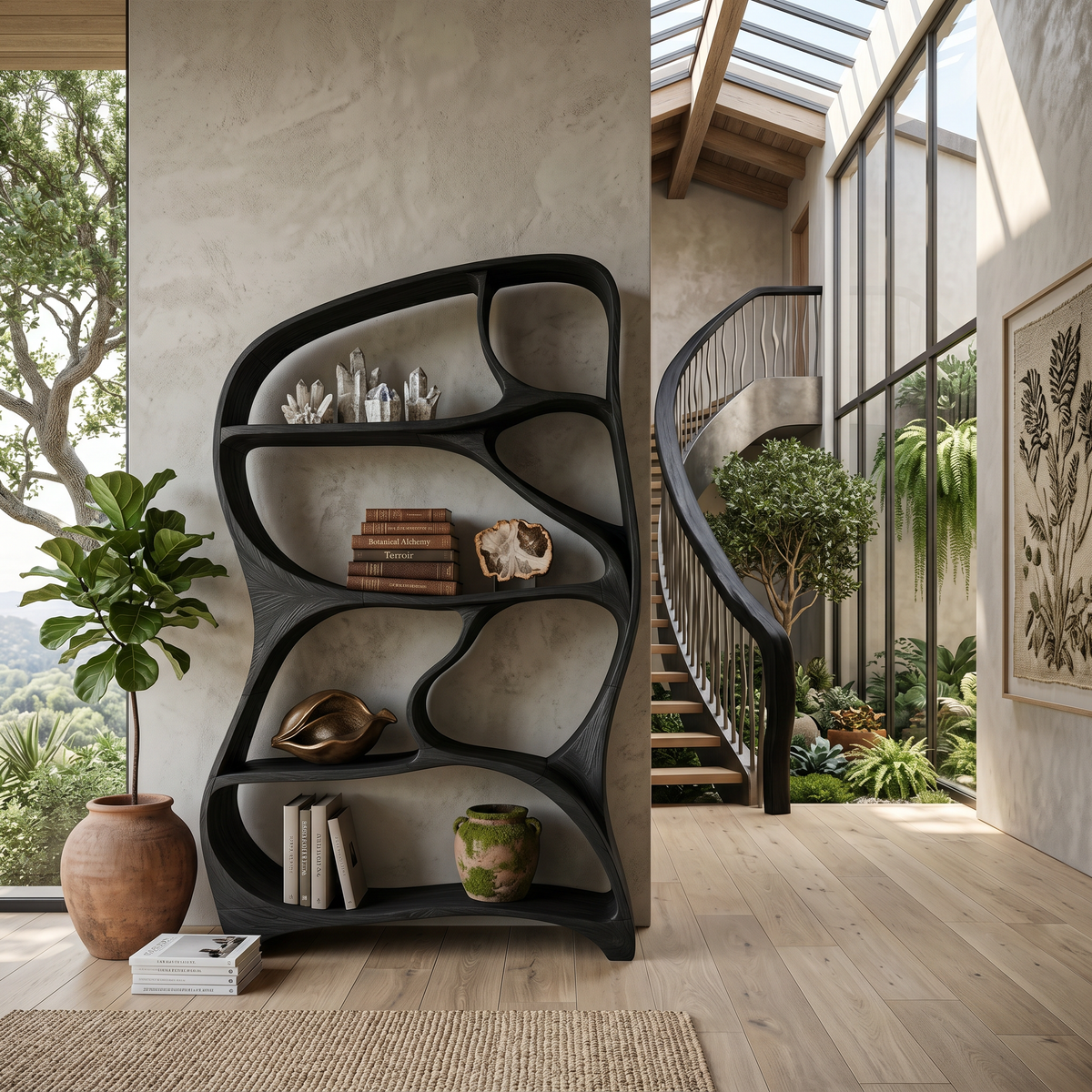 Organic Wall Bookcase For Contemporary Living Room