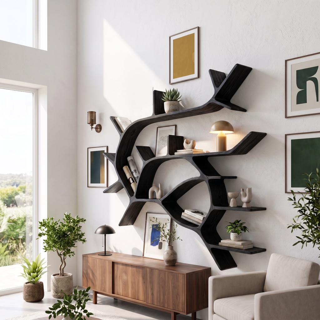 Boho Tree Branch Wall Mounted Bookshelf For Entryway