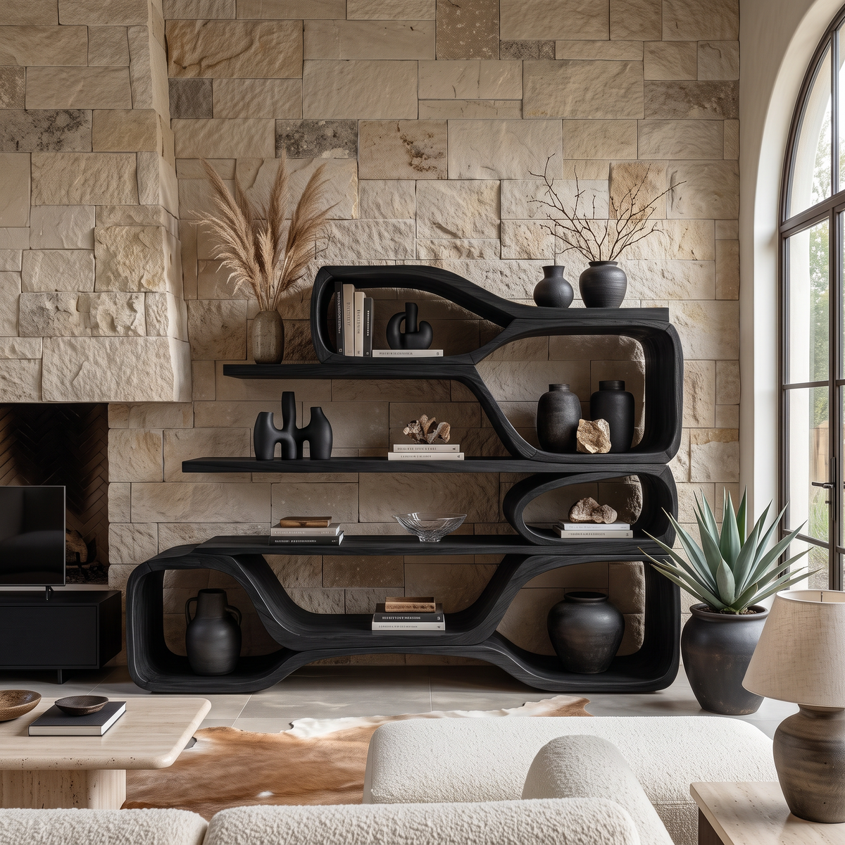 Curved Sculptural Bookshelf For Home Decor