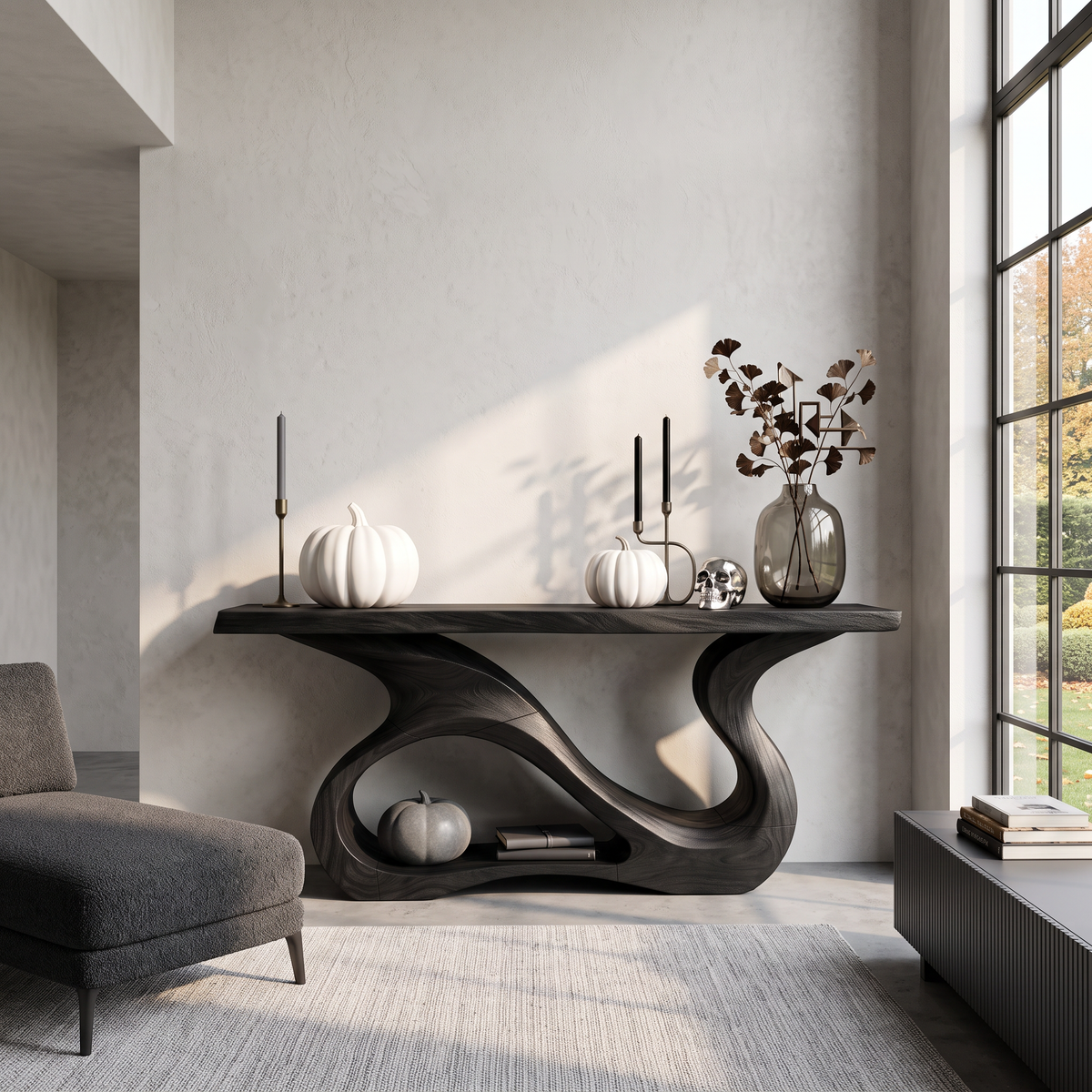Contemporary Woodland Accent Table For Cozy Halloween Decor