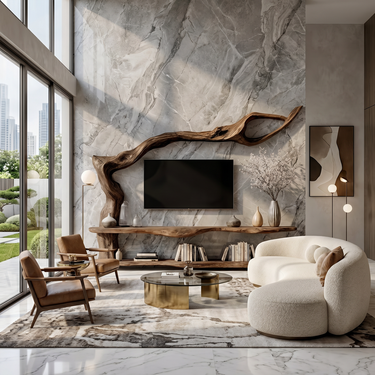Contemporary TV Cabinet With Sculptural Tree Inspired Base For Living Room