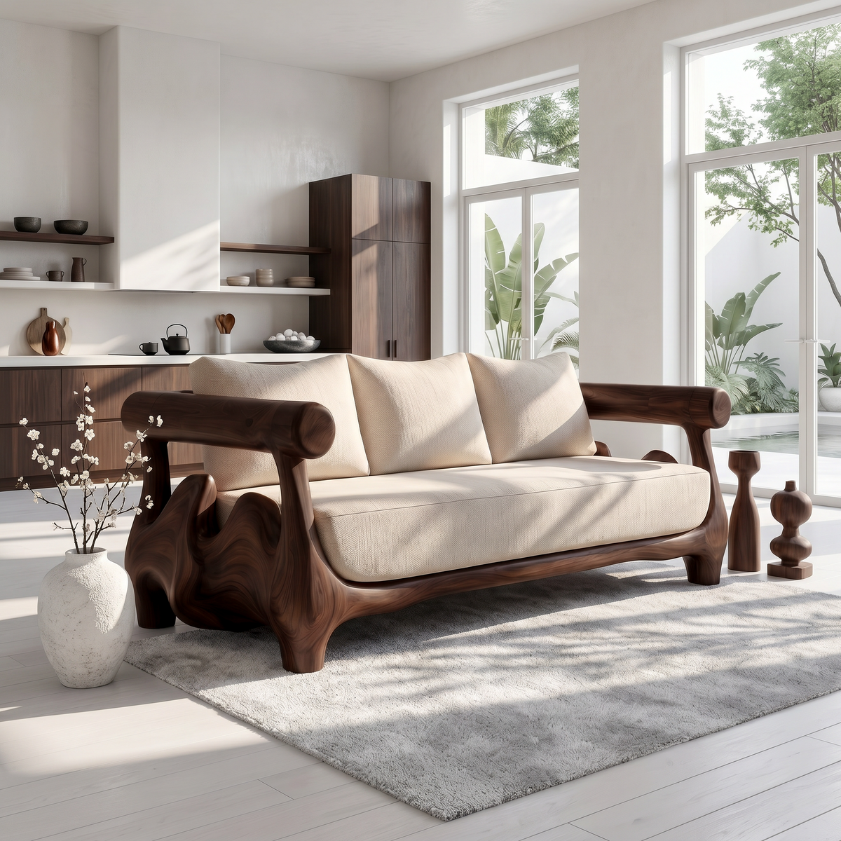 Statement Sofa Frame With Sculptural Tree Inspired Structure For Living Room