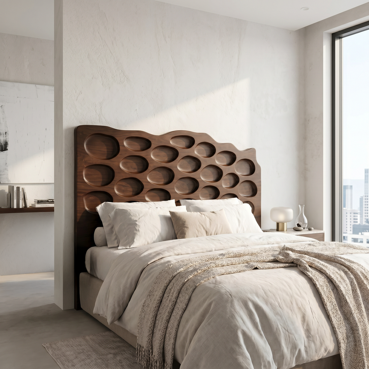 Modern Circular Cutout Headboard Wooden Bed Headboard For Bedroom