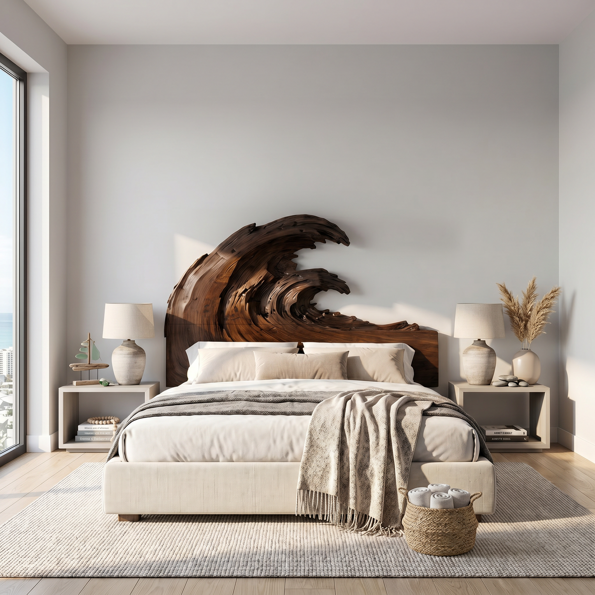 Organic Flowing Grain Headboard Wooden Bed Headboard For Bedroom