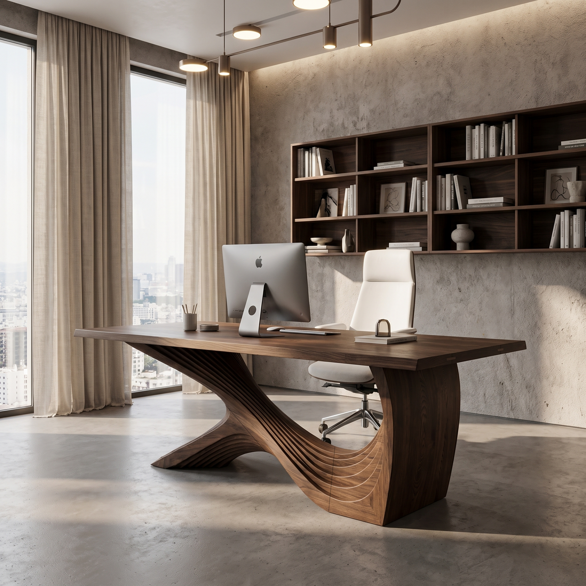 Organic Curved Base Desk Wooden Writing Desk For Home Office